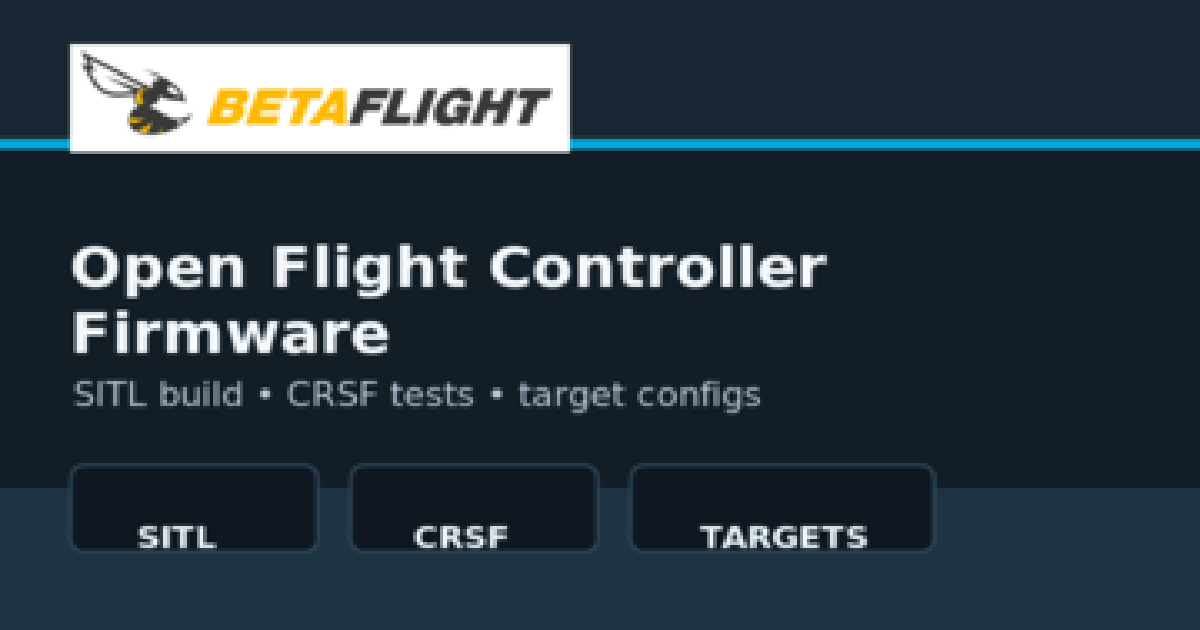 Betaflight cover showing the project logo with flight controller firmware, SITL, CRSF, and target configuration signals