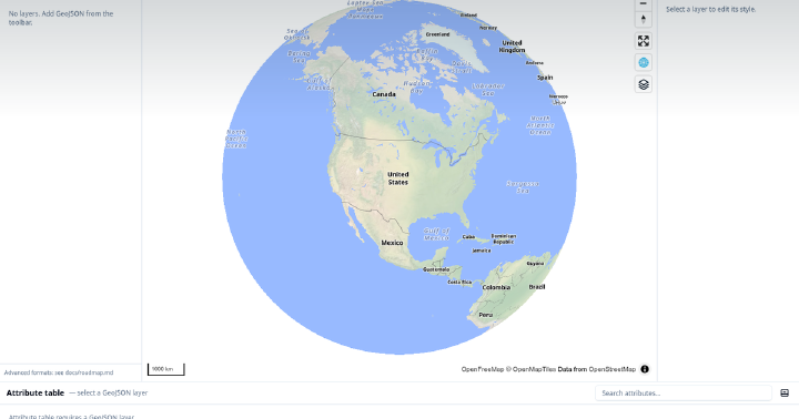 GeoLibre cloud-native GIS workspace showing a globe map interface