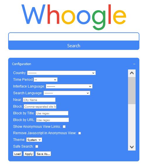 Configuring Whoogle Settings